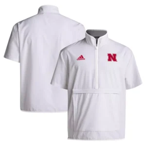 Men's White Nebraska Huskers Coaches Sideline Half-Zip Short Sleeve Jacket