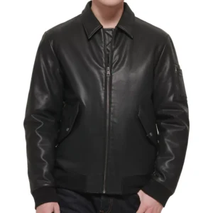 Men's Faux-Leather Bomber Jacket