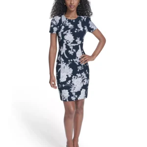 Women's Printed Puff-Sleeve Sheath Dress