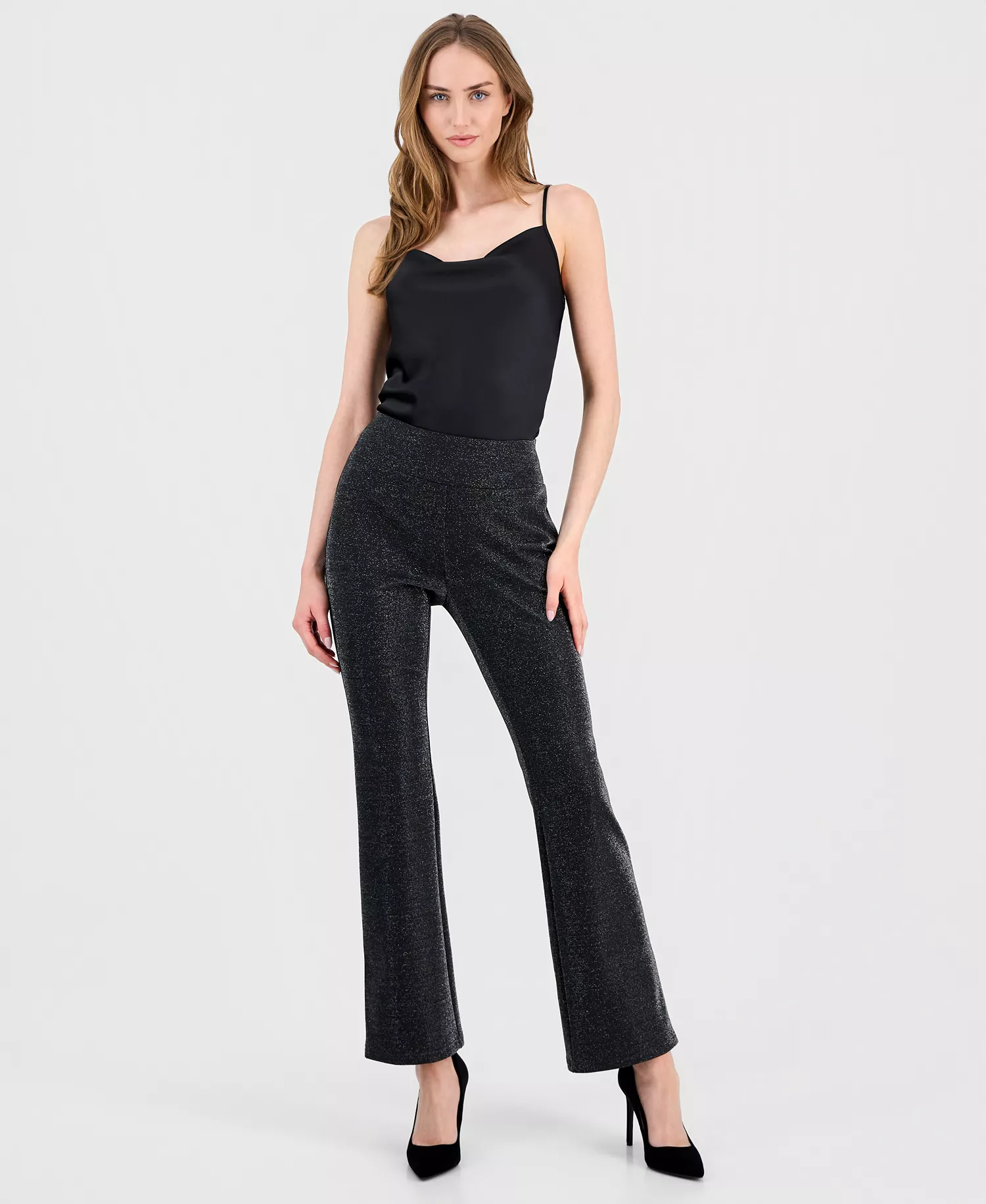 mni-03bed70634b2ed644b45f05291908d4a Women's Pull-On High-Rise Flare-Leg Metallic Pants