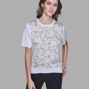 Women's Short-Sleeve Printed Sweater