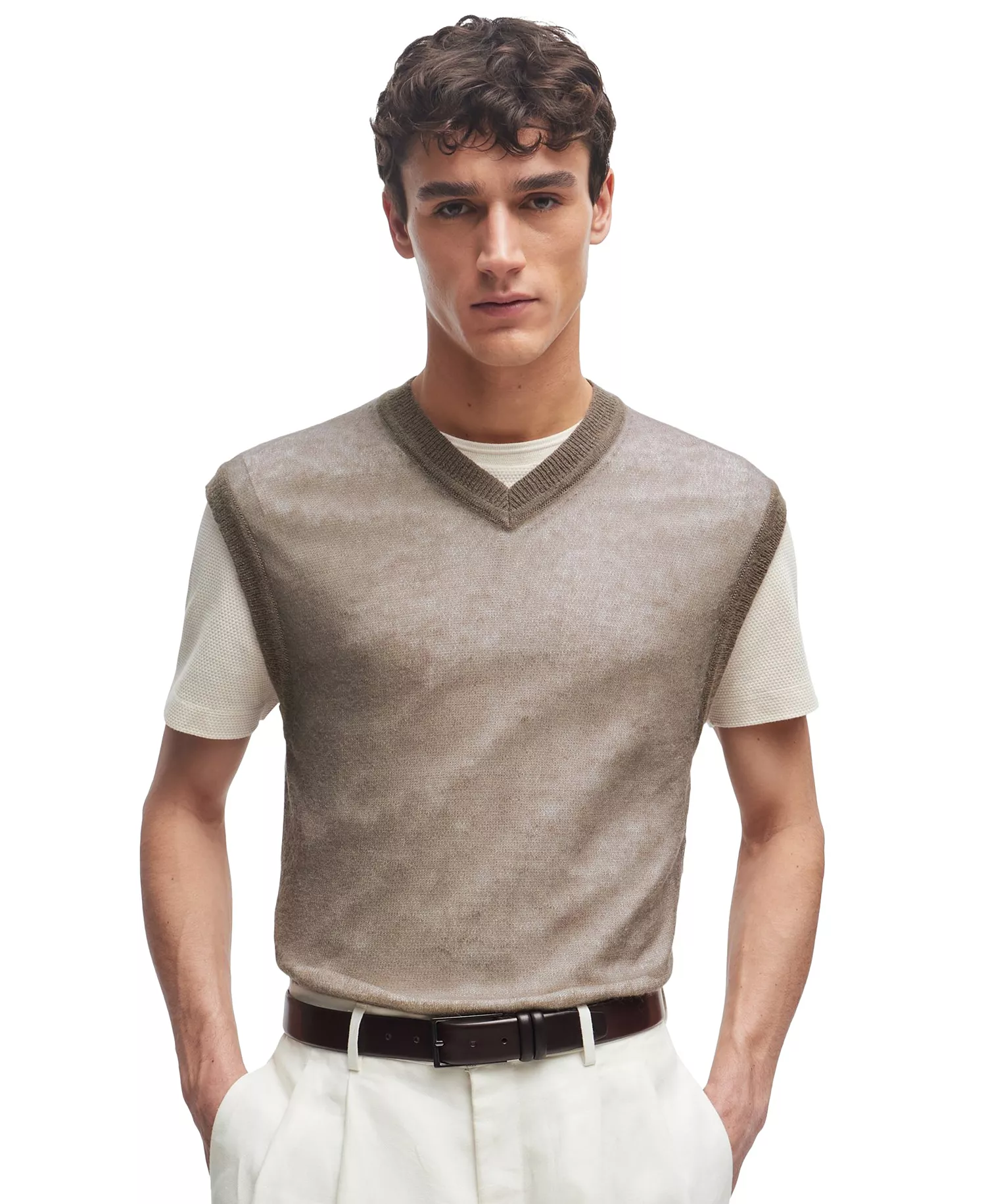 mni-0423715dc8f1a5bf7da3288abaf8da85 Men's Regular Fit Wool-Blend Sleeveless Sweater