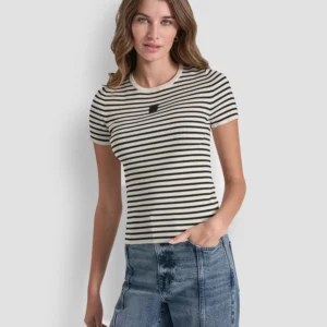 Women's Crew Neck Striped Rib Top