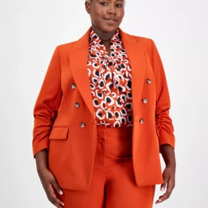 Plus Size Double-Breasted Ruched-Sleeve Jacket