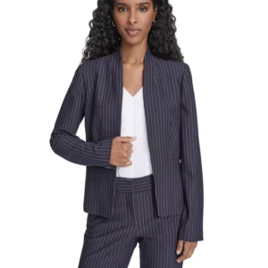 Women's Open Front Jacket, Sutton Pants and Contrast Trim Button Up Blouse