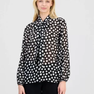 Women's Printed Long-Sleeve Bow Blouse