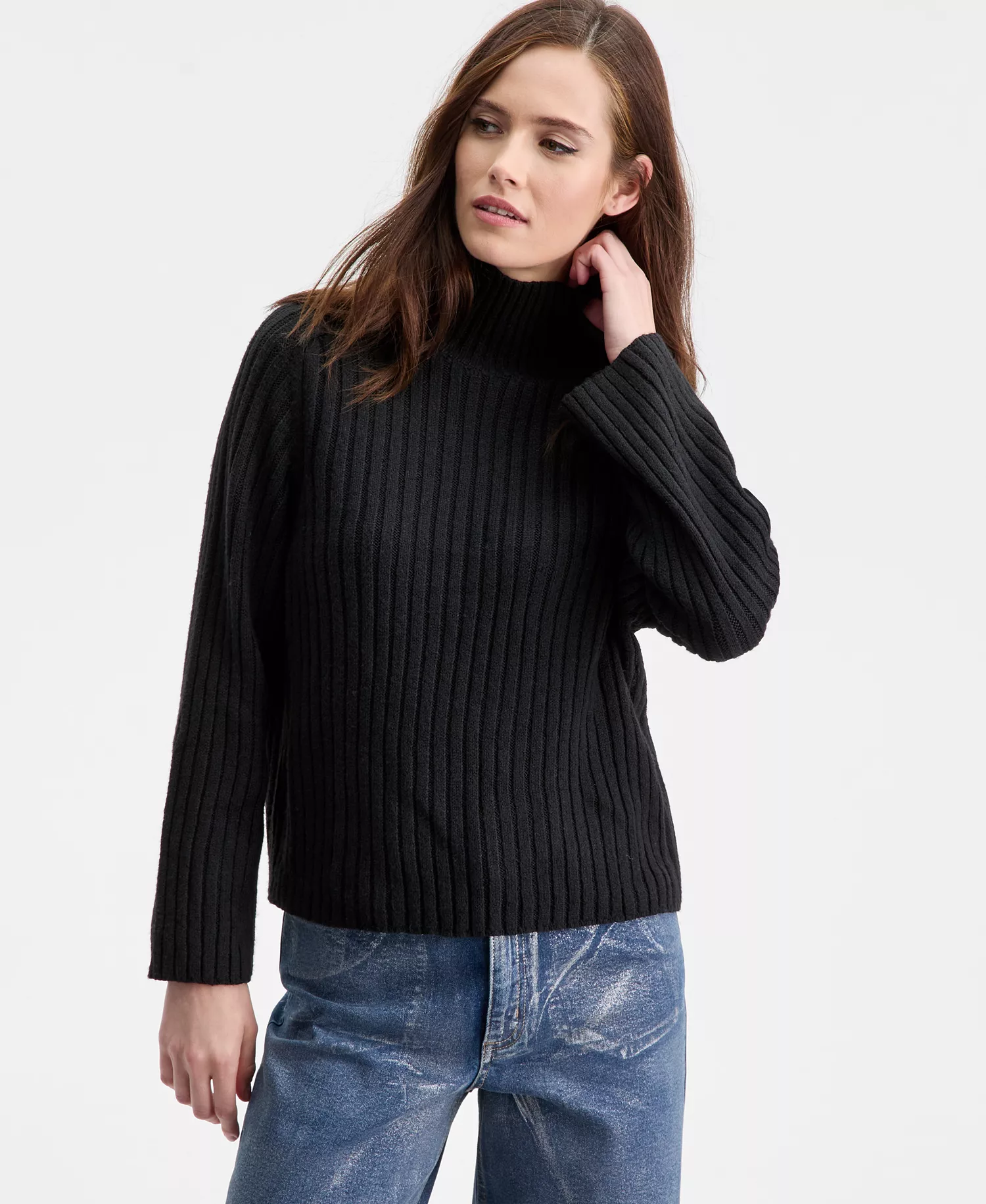 mni-065421bbeaa77acbbeea96b040960ef6 Women's Mock-Neck Ribbed Sweater, Macy's Exclusive