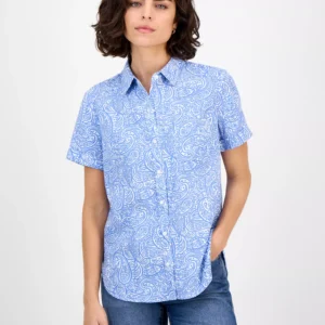 Nautica Women's Paisley Short-Sleeve Camp Shirt