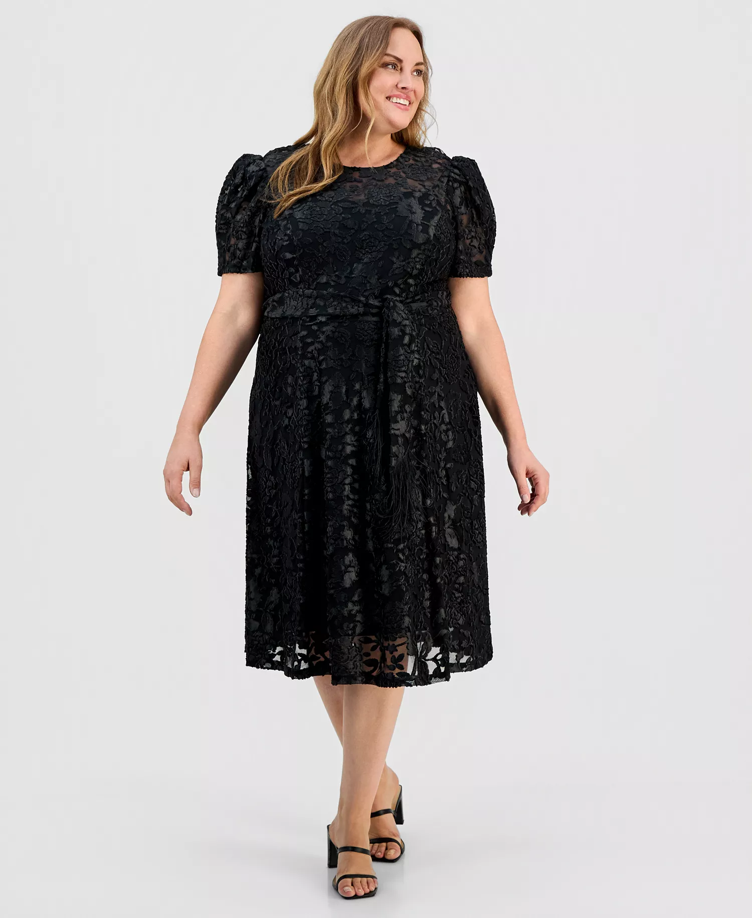 mni-079b06e70dfe6783c83e1db053802612 Plus Size Puff-Sleeve Burnout Midi Dress