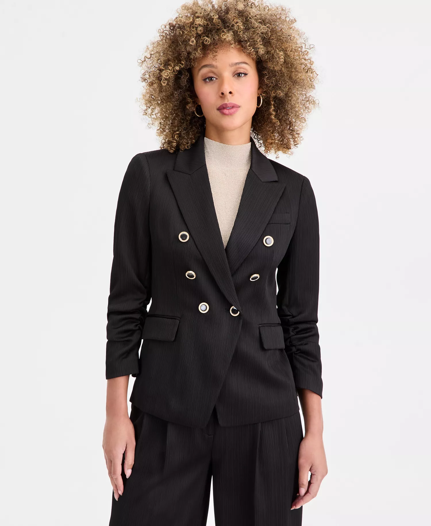 mni-0839921782c7772d891827fc7c508840 Petite Crinkle-Pleat Double-Breasted Blazer