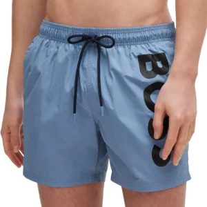 Men's Vertical-Logo Quick-Dry Poplin Swim Shorts
