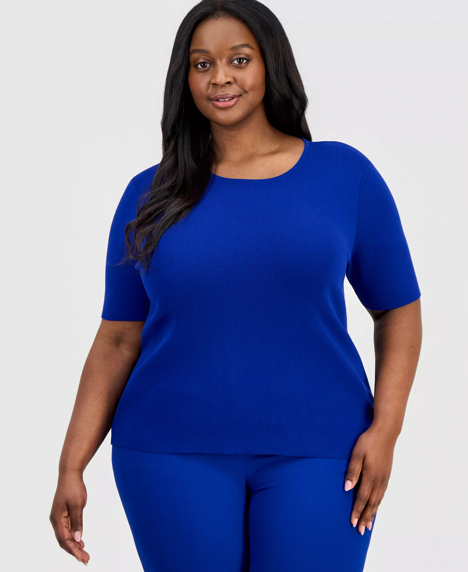 mni-08de9434eac36014efe337c1eab0ebaa Plus Size Elbow-Sleeve Sweater T-Shirt