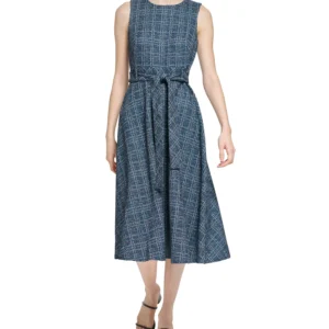 Women's Tweed Belted A-Line Dress
