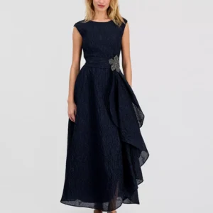 Women's Crinkle Taffeta Beaded Flower Gown