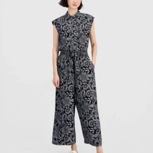 Women's Paisley Button-Front Sleeveless Jumpsuit