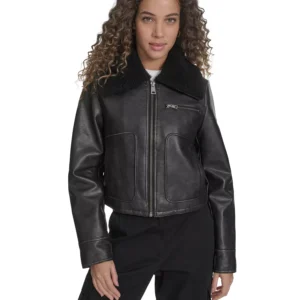 Women's Regular Faux Leather Aviator Jacket