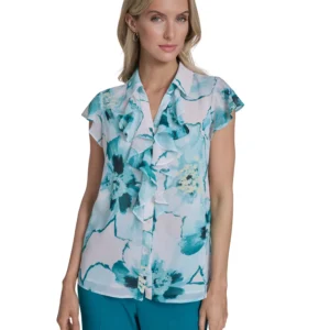 Women's Printed Ruffle Front Top