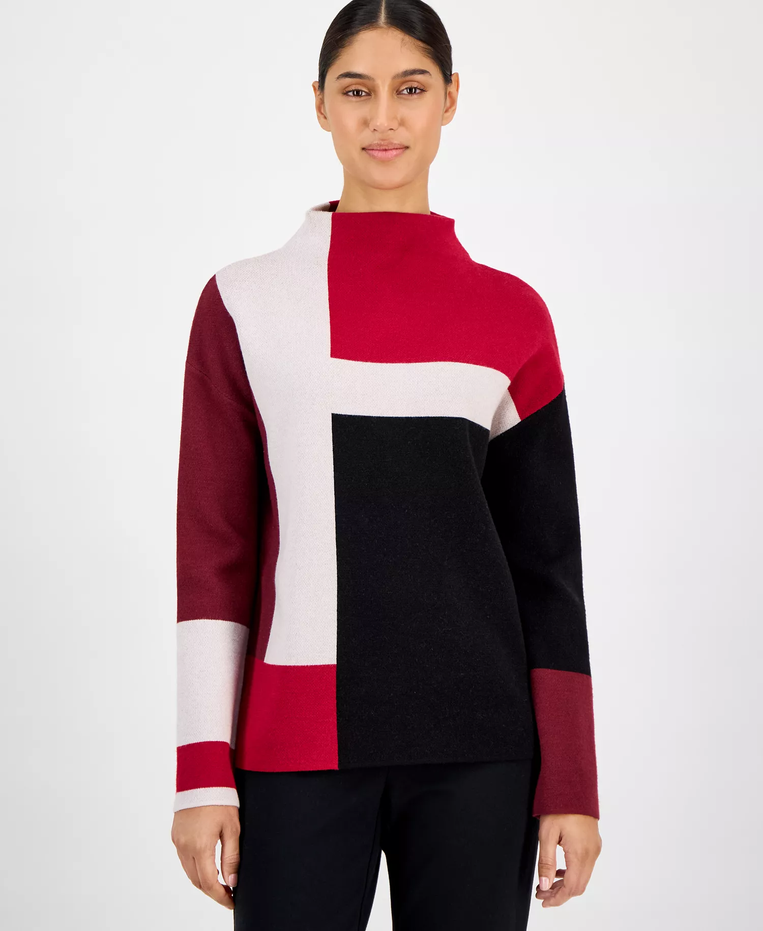 mni-0b654f005208e059a069f5fd4df90906 Women's Colorblocked Funnel-Neck Sweater — изображение 3
