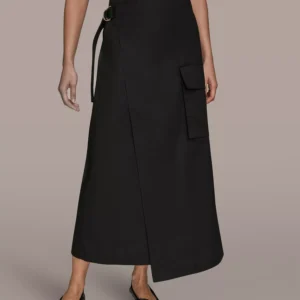 Women's Asymmetrical Stretch Poplin Wrap Cargo Pocket Skirt