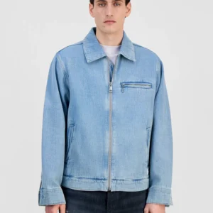 Men's Cotton Waffle Denim Zip Jacket