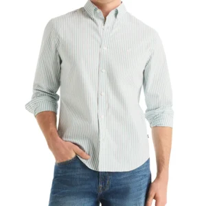 Men's Long-Sleeve Stripe Collared Shirt