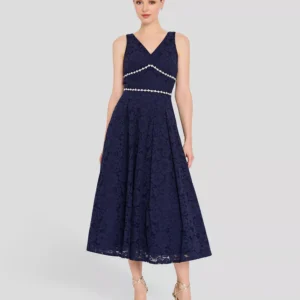 Women's V-Neck Lace Tea Length Ball Gown
