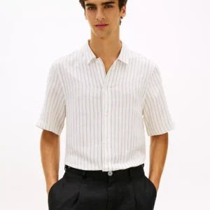 Men's Engineered Stripe Linen-Blend Shirt