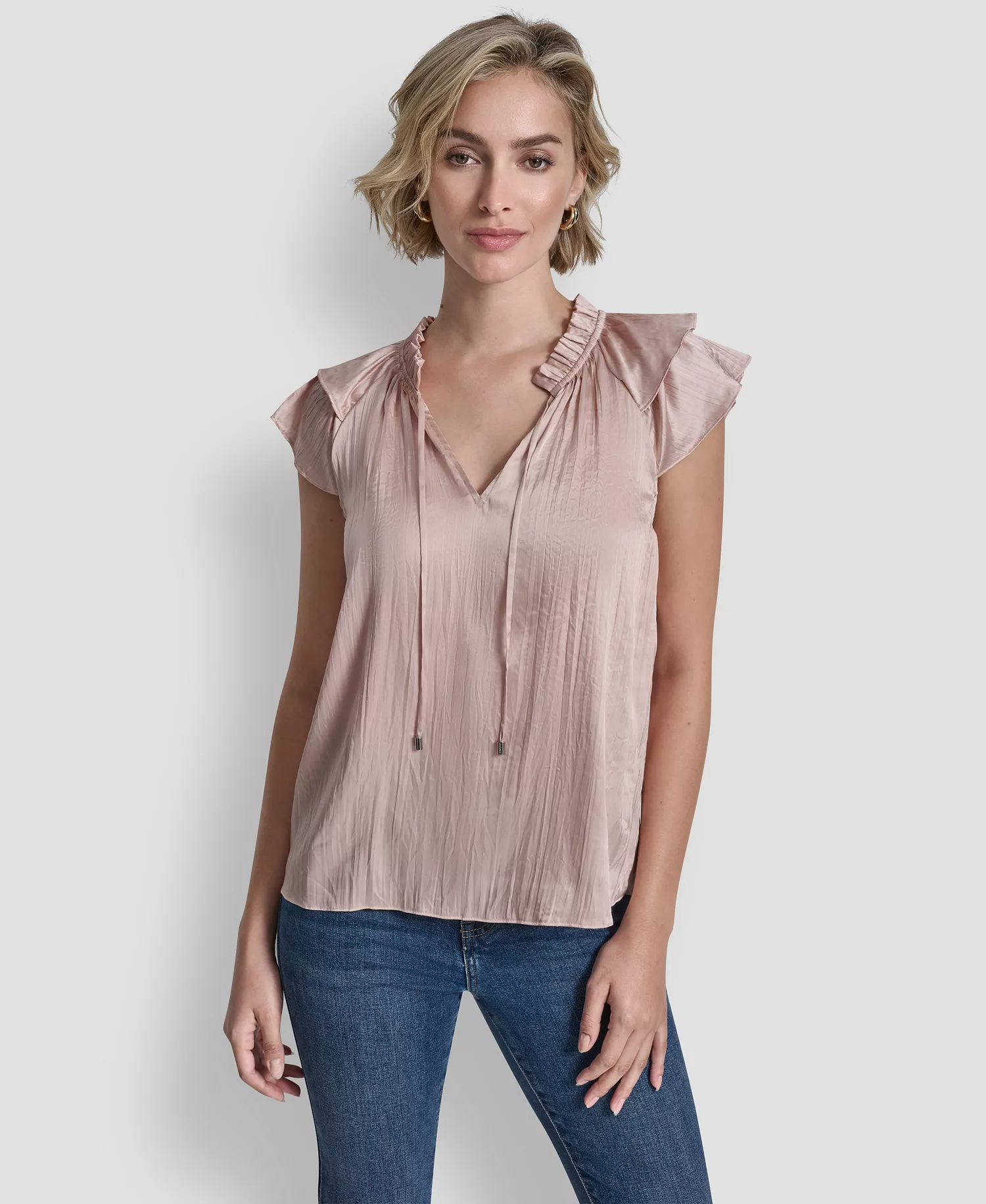 mni-0cb7f1b7e989cc48b2f5f68bde91bbec Women's Short-Sleeve Pleated Tie-Front Blouse — изображение 4