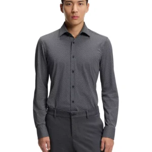 Men's Performance-Stretch Fabric Slim-Fit Dress Shirt