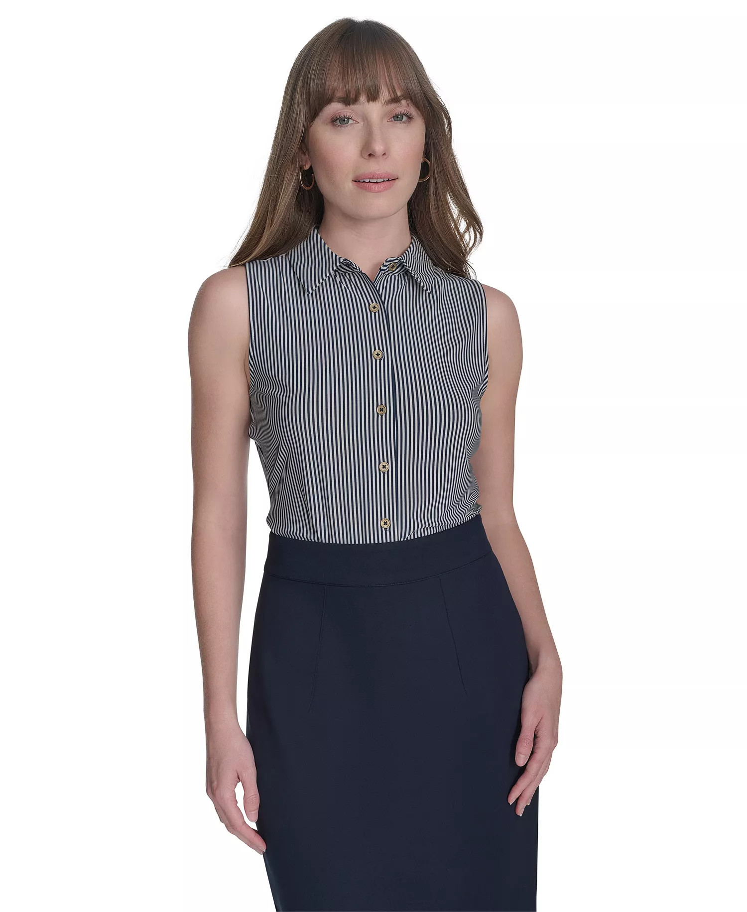 mni-0d581ca7572e4a94f3fb531482834b98 Women's Sleeveless Pinstripe Top