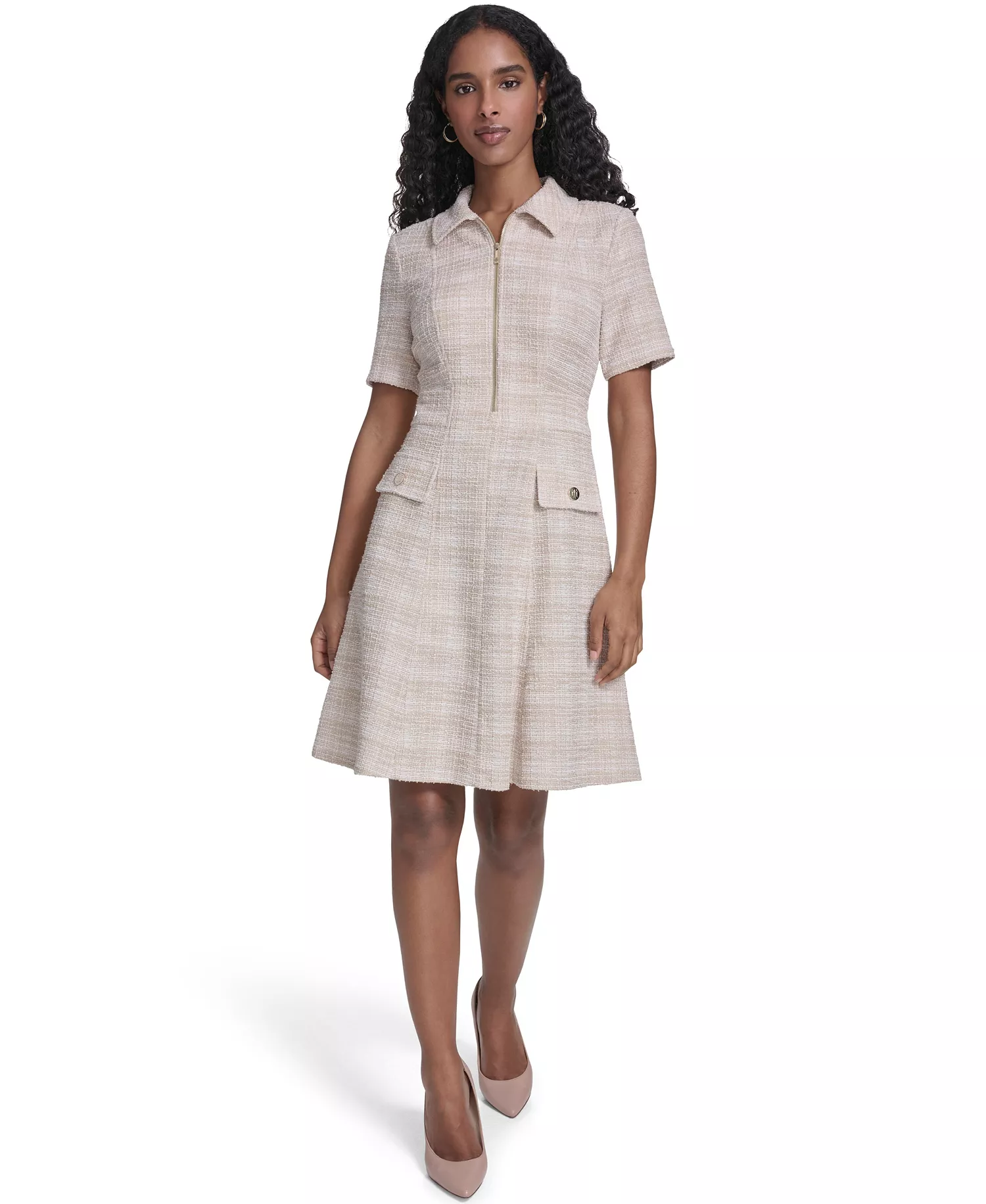 mni-0dc15793e277dc91bbe6868f4e25e87f Women's Short-Sleeve Zipper-Front Dress