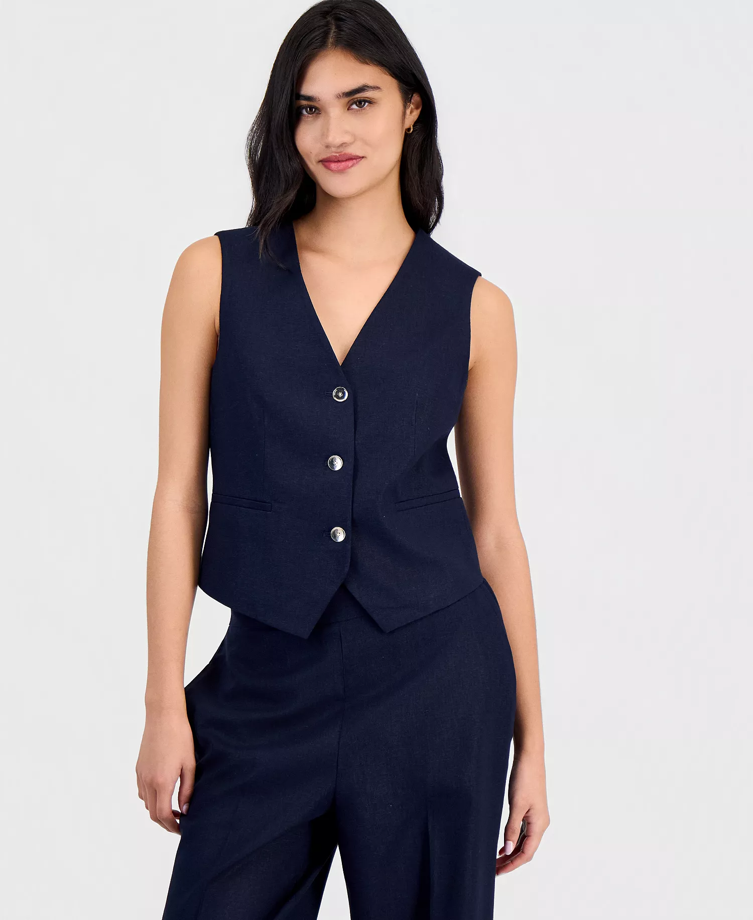 mni-0dffdc252510b1e48413cb11a6a6ccfc Women's Linen-Blend Button-Front Vest, Macy's Exclusive — изображение 3
