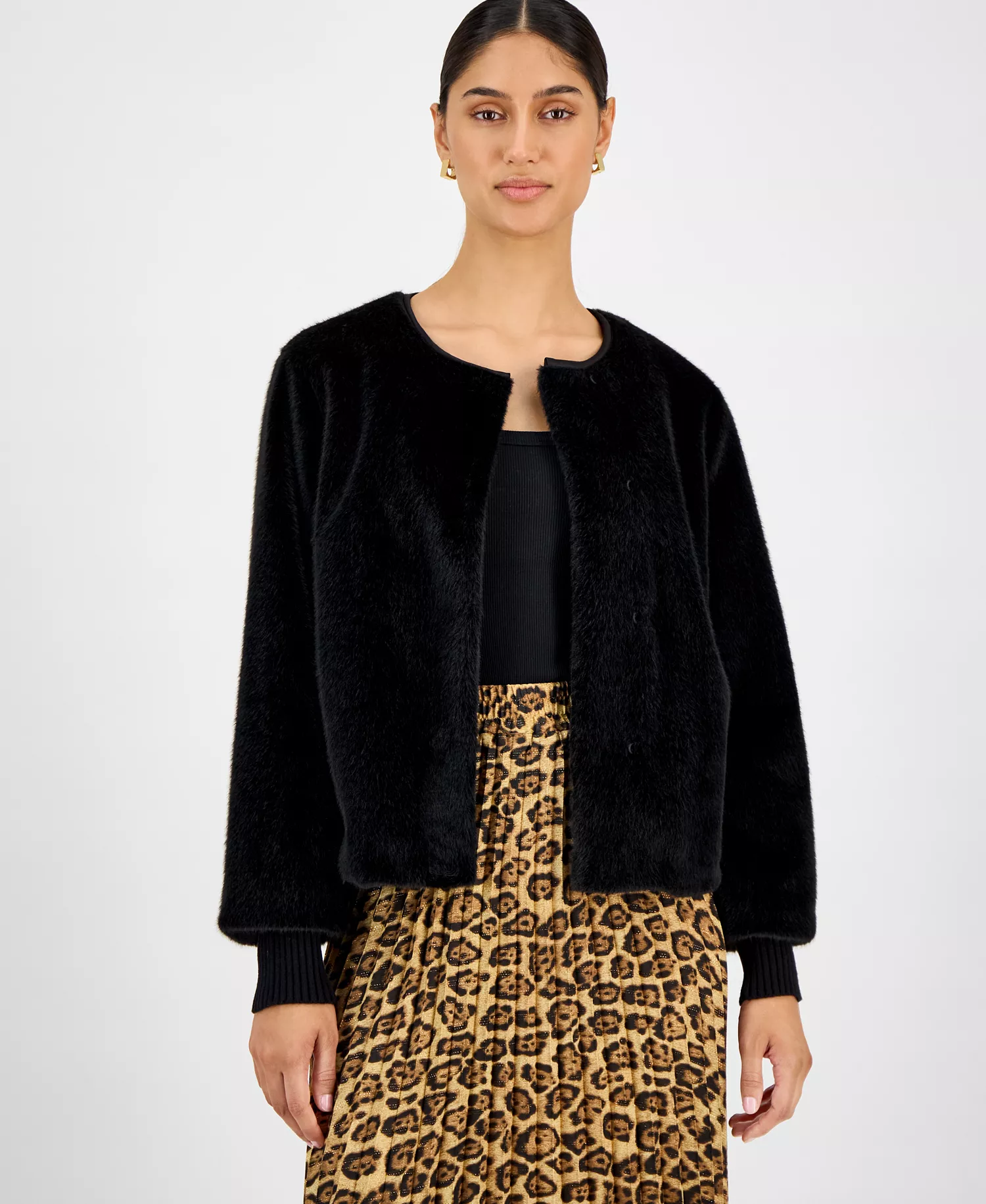 mni-100a2579e63b07d6831bfbbbd4c81d91 Women's Knit-Cuff Faux-Fur Jacket
