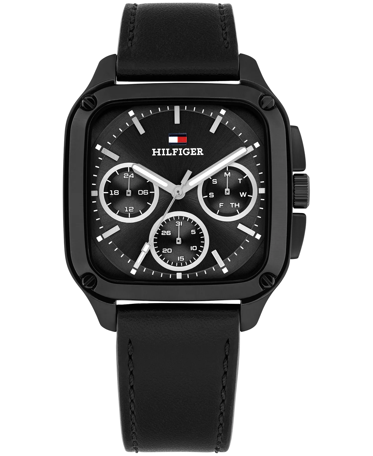 mni-1036eca4654557e1bd3ad3034f142862 Men's Multifunction Black Leather Strap Watch, 39mm