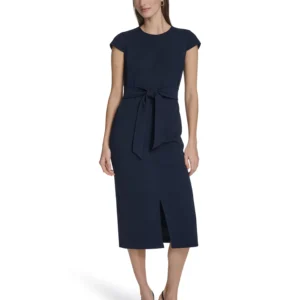 Women's Tie-Front Crew Neck Midi Dress