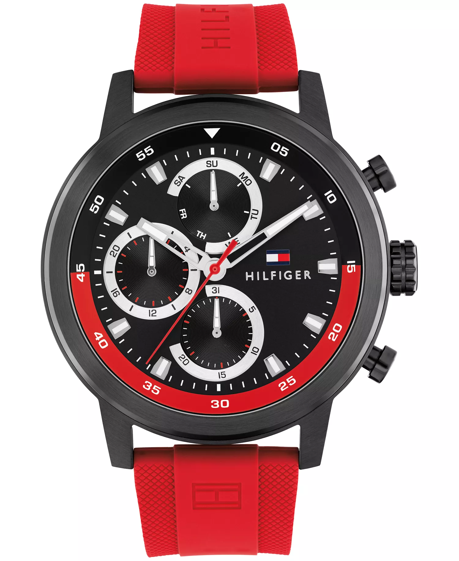 mni-12f082ff09ba8bee3fd008b4cf24f1fe Men's Multifunction Red Silicone Strap Watch, 46mm