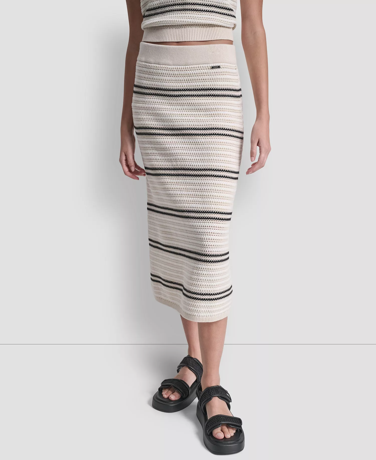 mni-13309b0b2814a3df97407e8b6cc572a7 Women's Striped Pointelle Stitch Pull-On Midi Skirt
