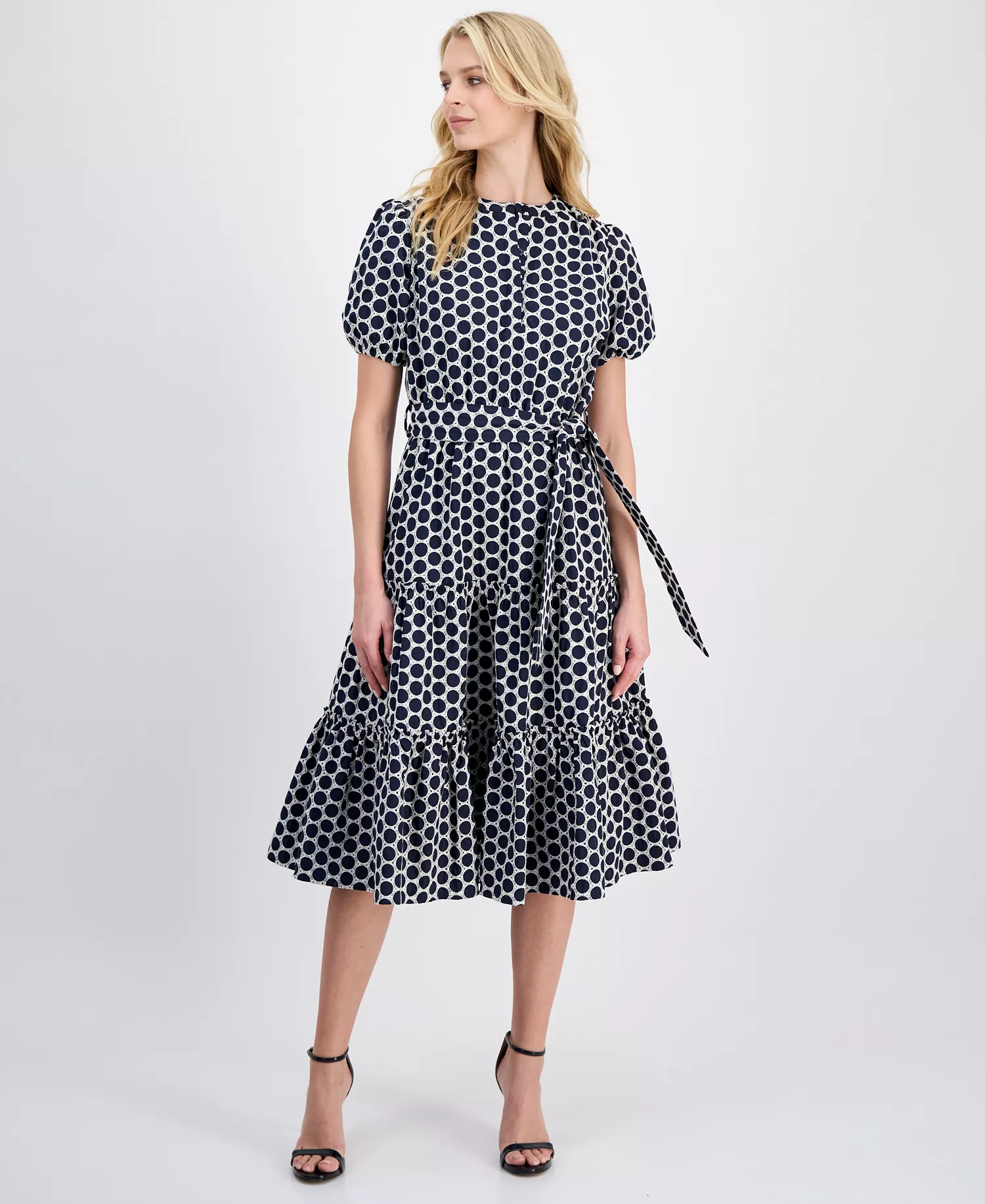 mni-15fd3d11ee2c2765edfb0b93136114d5 Women's Embroidered Tie-Waist Midi Dress