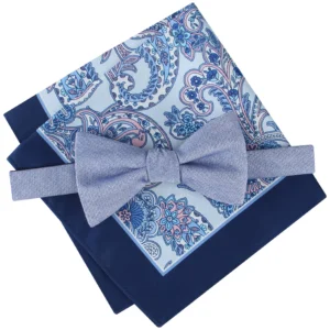 Men's Denim Paisley Bow Tie and Pocket Square, 2-Piece Set