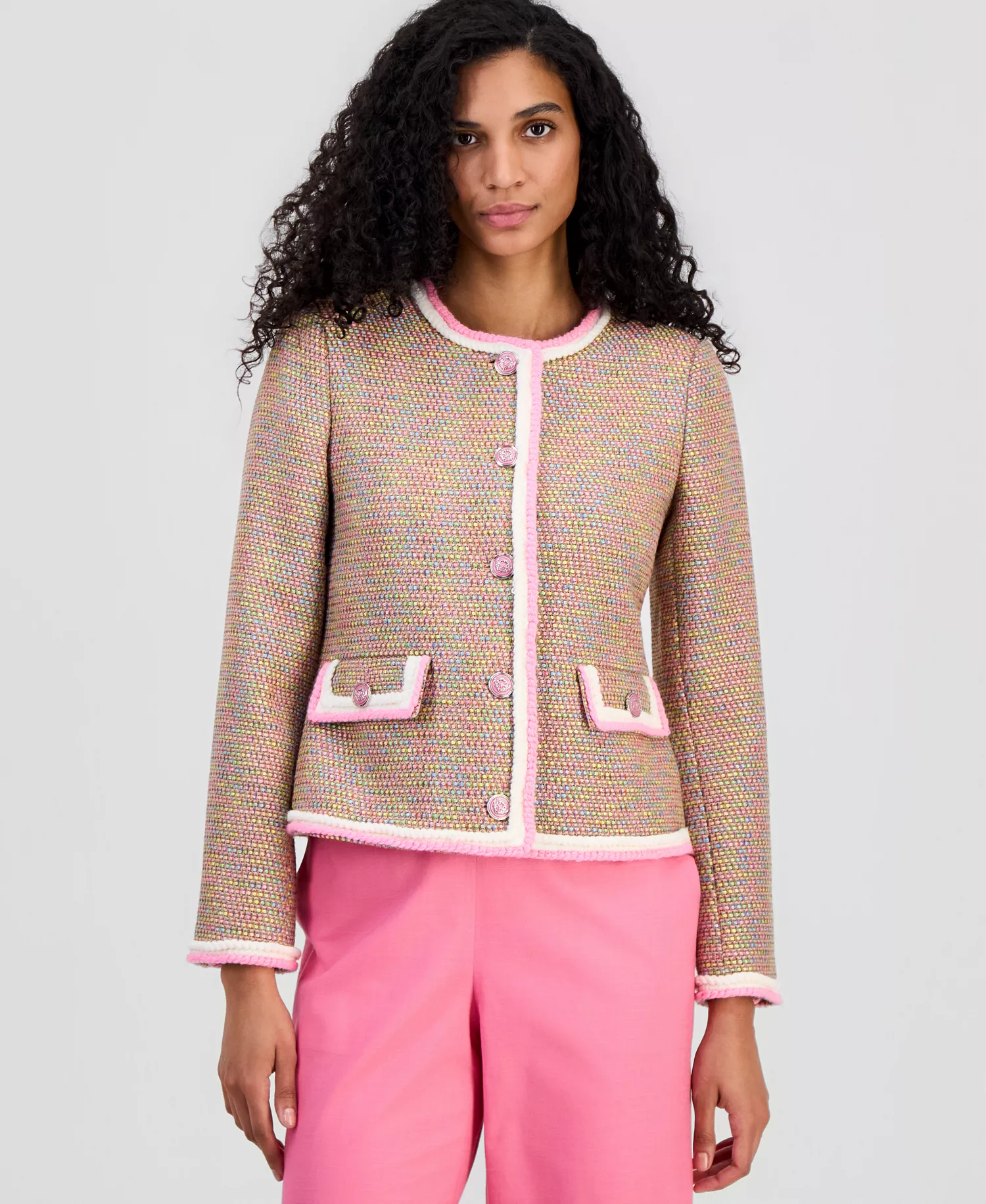 mni-16a424dafb38f2a2bc3e1bbc1cec8529 Women's Braided-Trim Crewneck Jacket