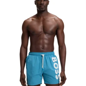 Men's Quick-Dry Vertical Logo Print Swim Shorts