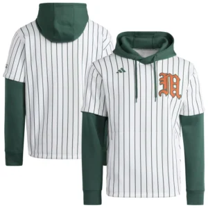 Men's White/Green Miami Hurricanes Baseball Jersey Hoodie