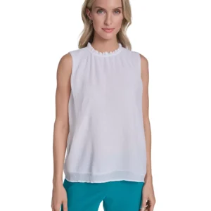 Women's Sleeveless Ruffle Neckline Top