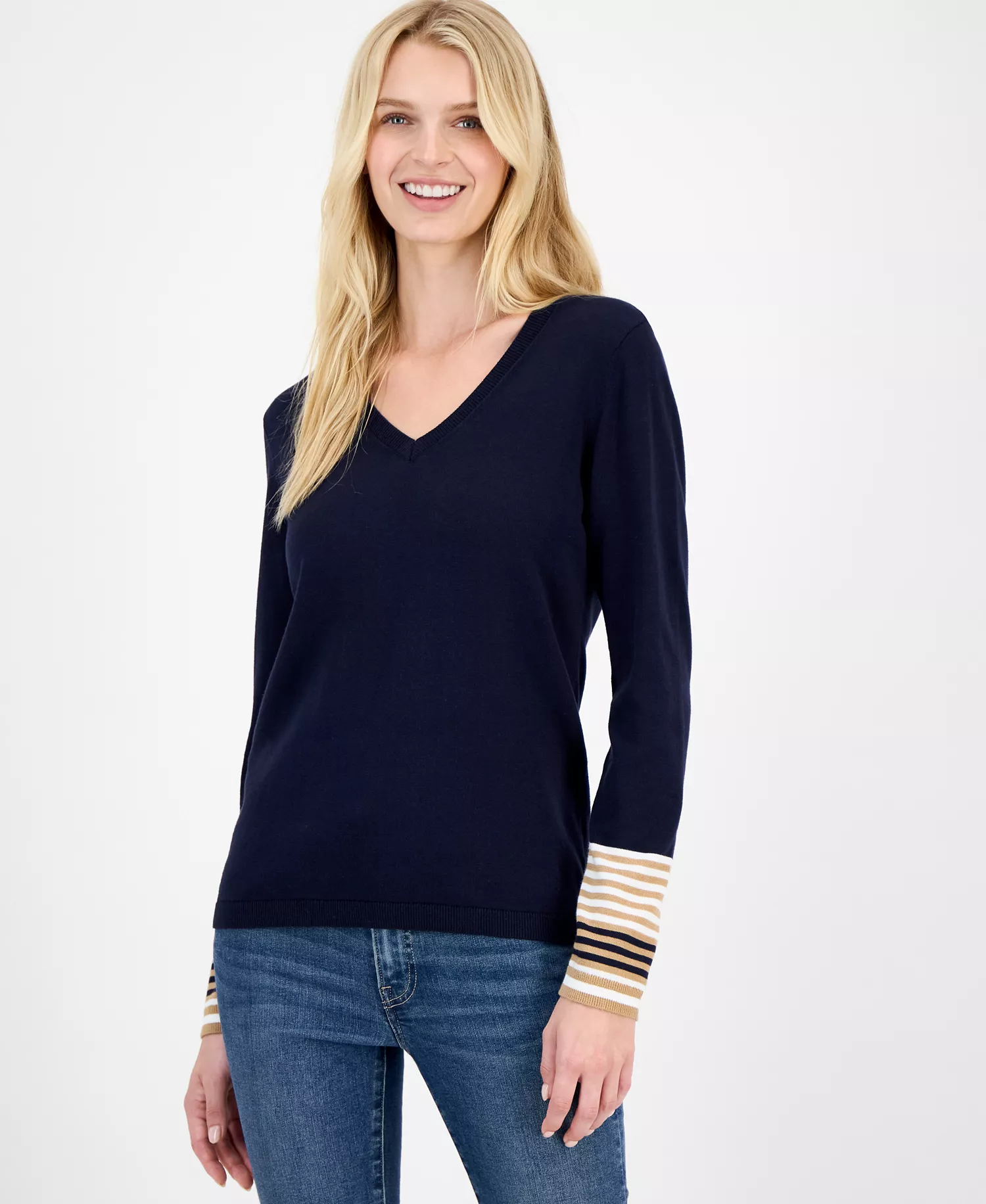 mni-17e1a8c6808eb698d3edffdfb6f77d3c Nautica Women's Cotton V-Neck Sweater