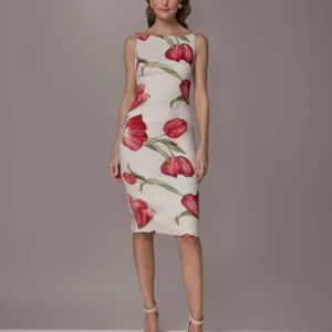 Petite Square-Neck Printed Sheath Dress