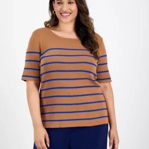 Plus Size Striped Short-Sleeve Top