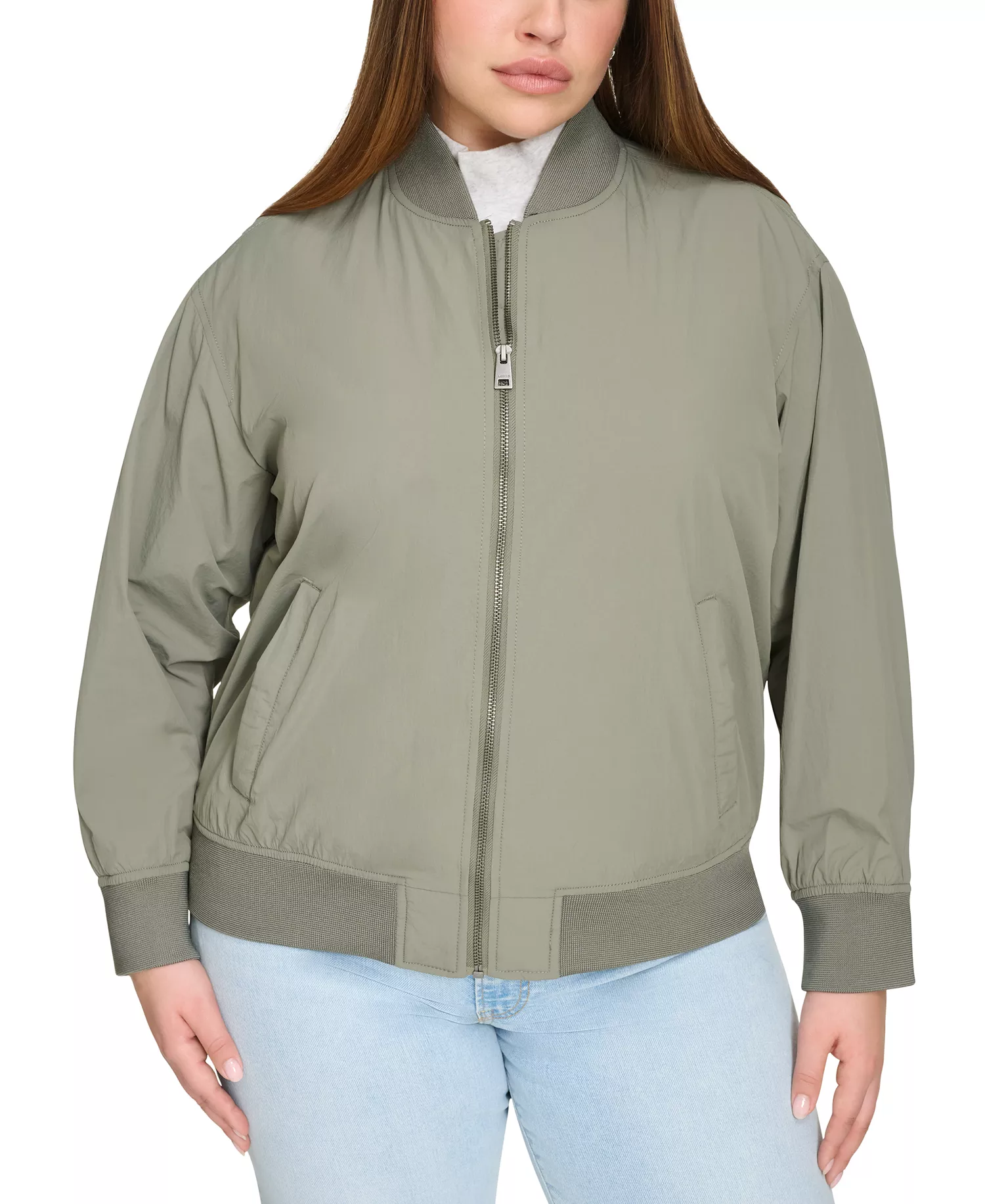 mni-185fe10eb67c3549aafb0076a56cc9a5 Trendy Plus Size Lightweight Zip-Front Bomber Jacket