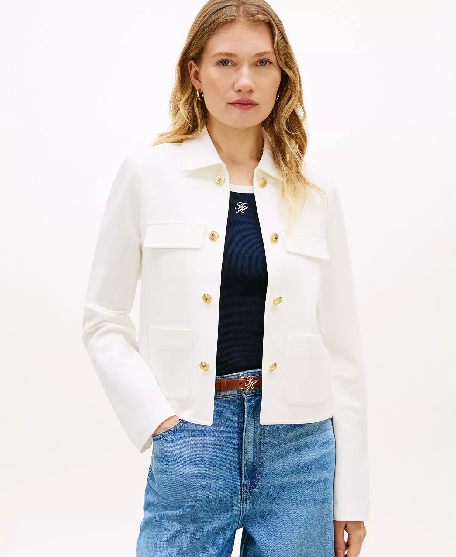 mni-1b2281fe917957fce009e3ae76e1ac77 Women's Ponte Novelty Band Collar Jacket — изображение 3