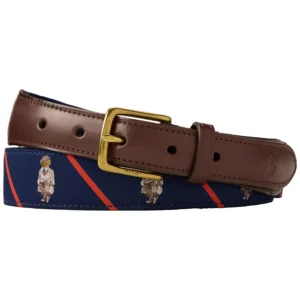 Men's Bear Print Leather-Trim Belt