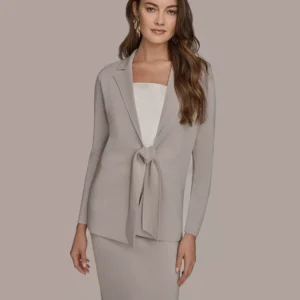 Women's Notch Lapel Collar Tie-Front Sweater Blazer